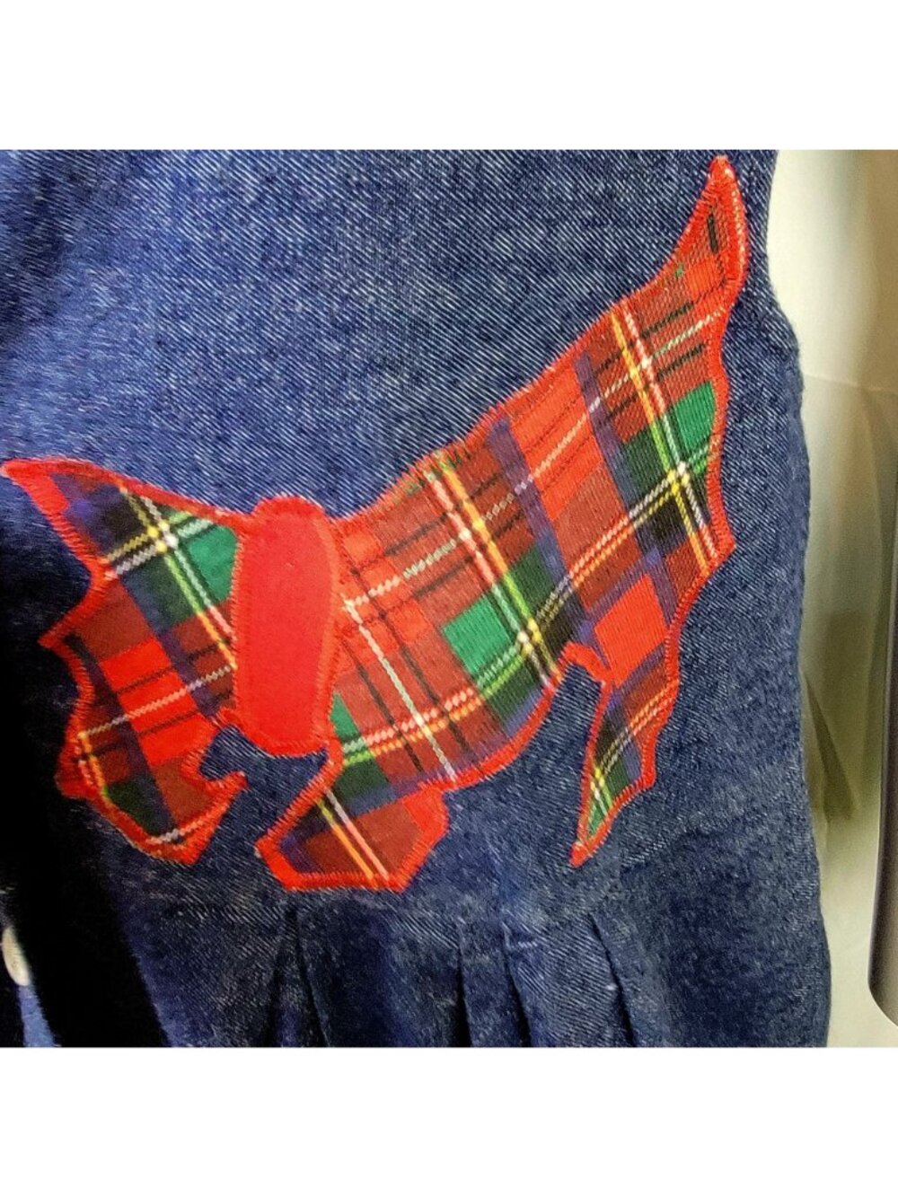 Vintage 90s Denim Maxi Dress Women Medium Scottie Dog Embroidered Teacher 8 10 M - Picture 15 of 15